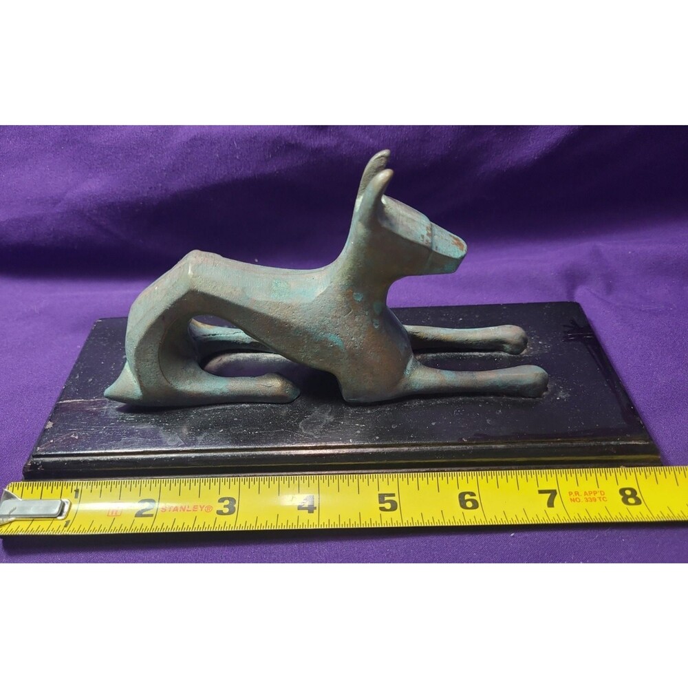 Vintage Anubis Bronze Statue On Wood Base